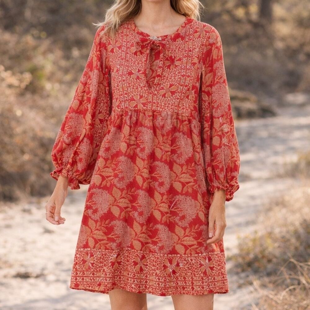 Elan Medium Shift Dress Costa Floral Orange Beachy Vacation Casual